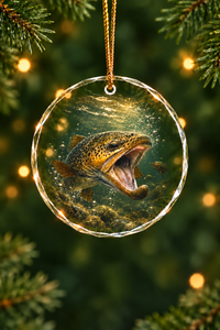 Brown Trout Deep Strike Glass Ornament, Angler Holiday Tree Decor