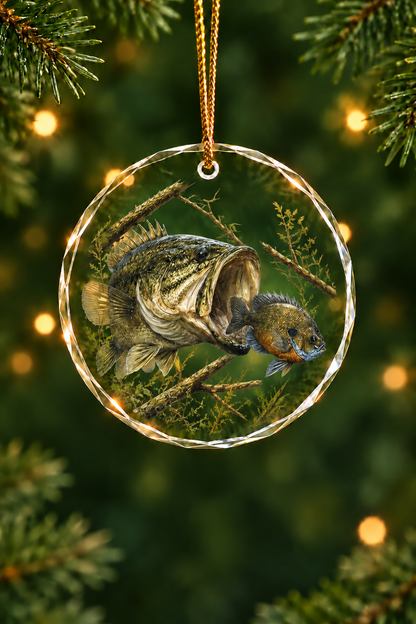 Shallow Strike Bass Glass Ornament, Fishing Christmas Tree Keepsake