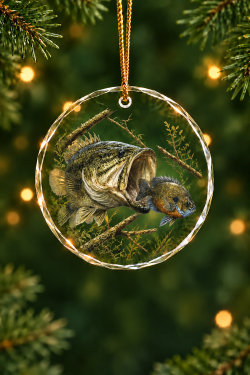 Shallow Strike Bass Glass Ornament, Fishing Christmas Tree Keepsake