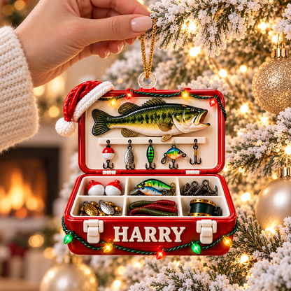 Personalized Fishing Tackle Box Christmas Ornament, Gift for Fisherman