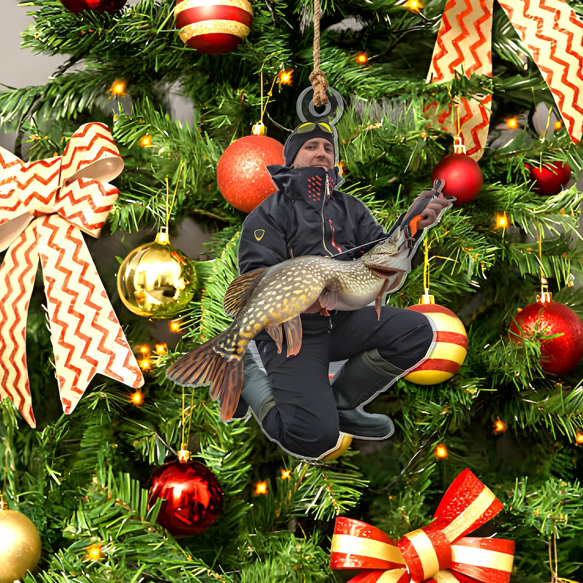 Custom Fisherman Photo Acrylic Christmas Ornament, Fishing Memory Keepsake