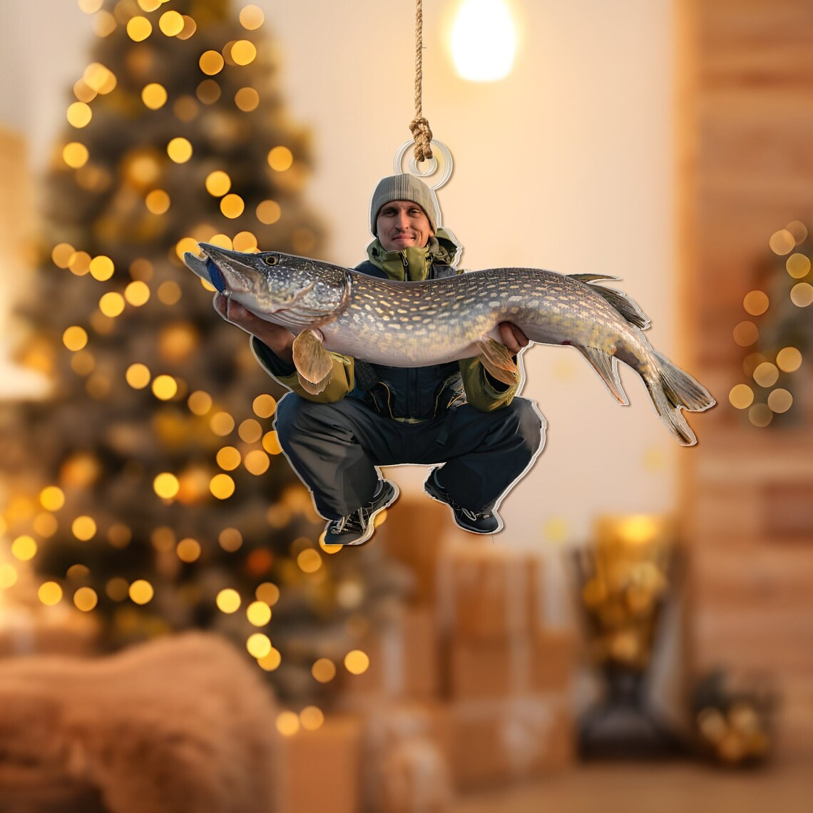 Custom Fisherman Photo Acrylic Christmas Ornament, Fishing Memory Keepsake
