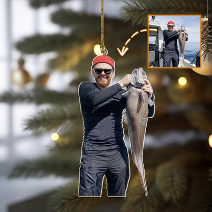 Custom Fisherman Photo Acrylic Christmas Ornament, Fishing Memory Keepsake