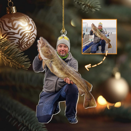 Custom Fisherman Photo Acrylic Christmas Ornament, Fishing Memory Keepsake