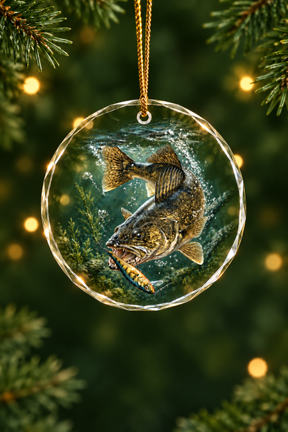 Cold Teal Walleye Glass Ornament, Angler Holiday Tree Decor