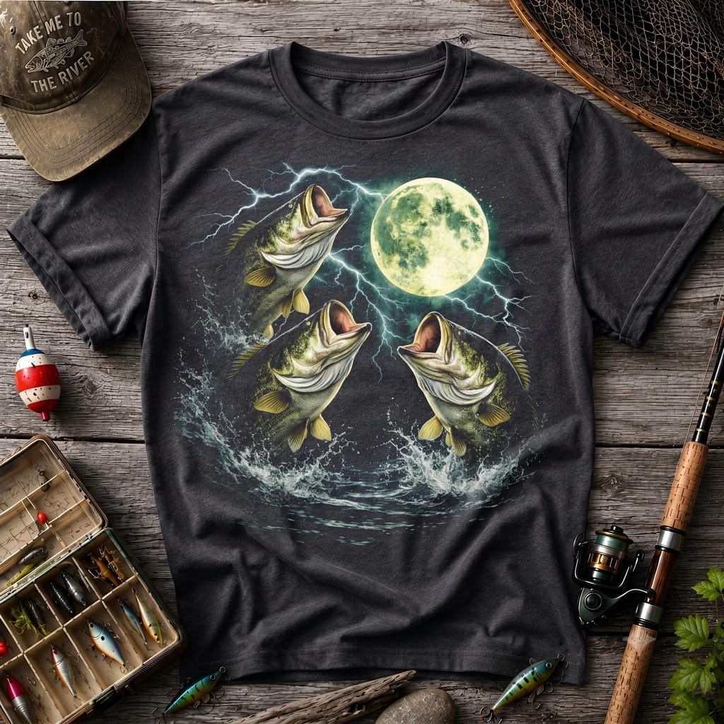 Bass Fish Moon 90s Vintage Graphic T Shirt