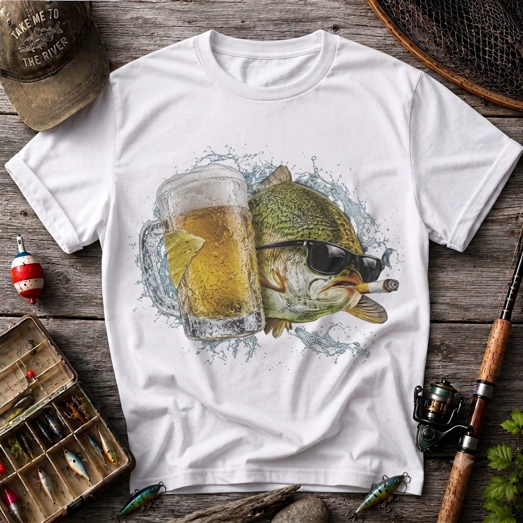 Funny Bass Fishing T Shirt | Beer Loving Fish Graphic Tee