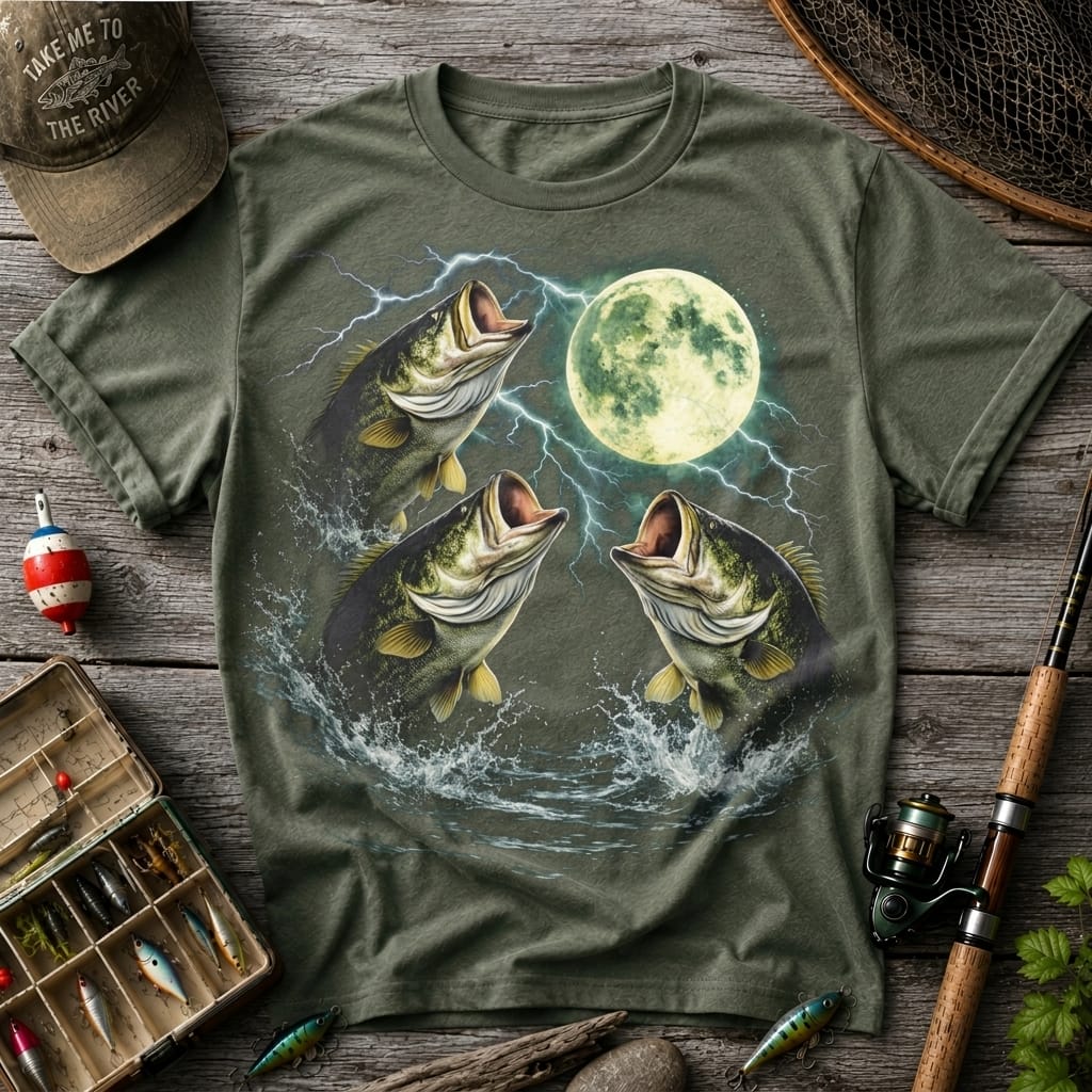 Bass Fish Moon 90s Vintage Graphic T Shirt