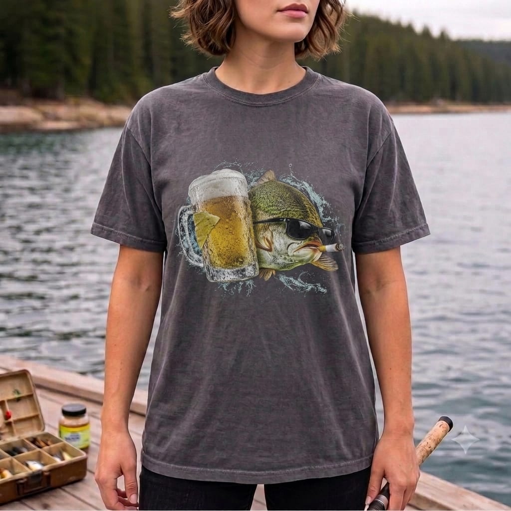 Funny Bass Fishing T Shirt | Beer Loving Fish Graphic Tee