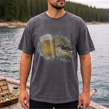Funny Bass Fishing T Shirt | Beer Loving Fish Graphic Tee