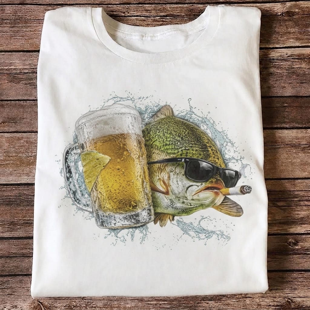 Funny Bass Fishing T Shirt | Beer Loving Fish Graphic Tee