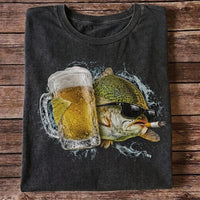 Funny Bass Fishing T Shirt | Beer Loving Fish Graphic Tee