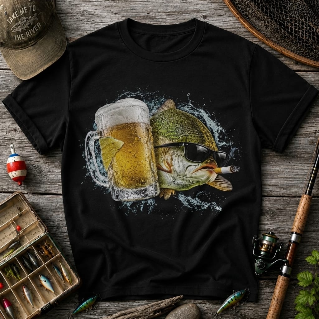 Funny Bass Fishing T Shirt | Beer Loving Fish Graphic Tee