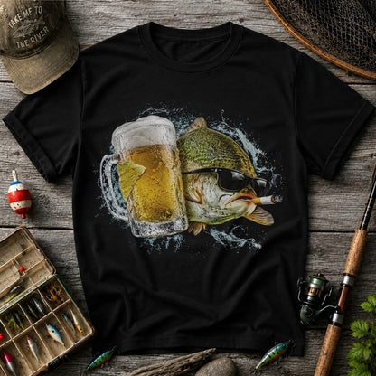 Funny Bass Fishing T Shirt | Beer Loving Fish Graphic Tee