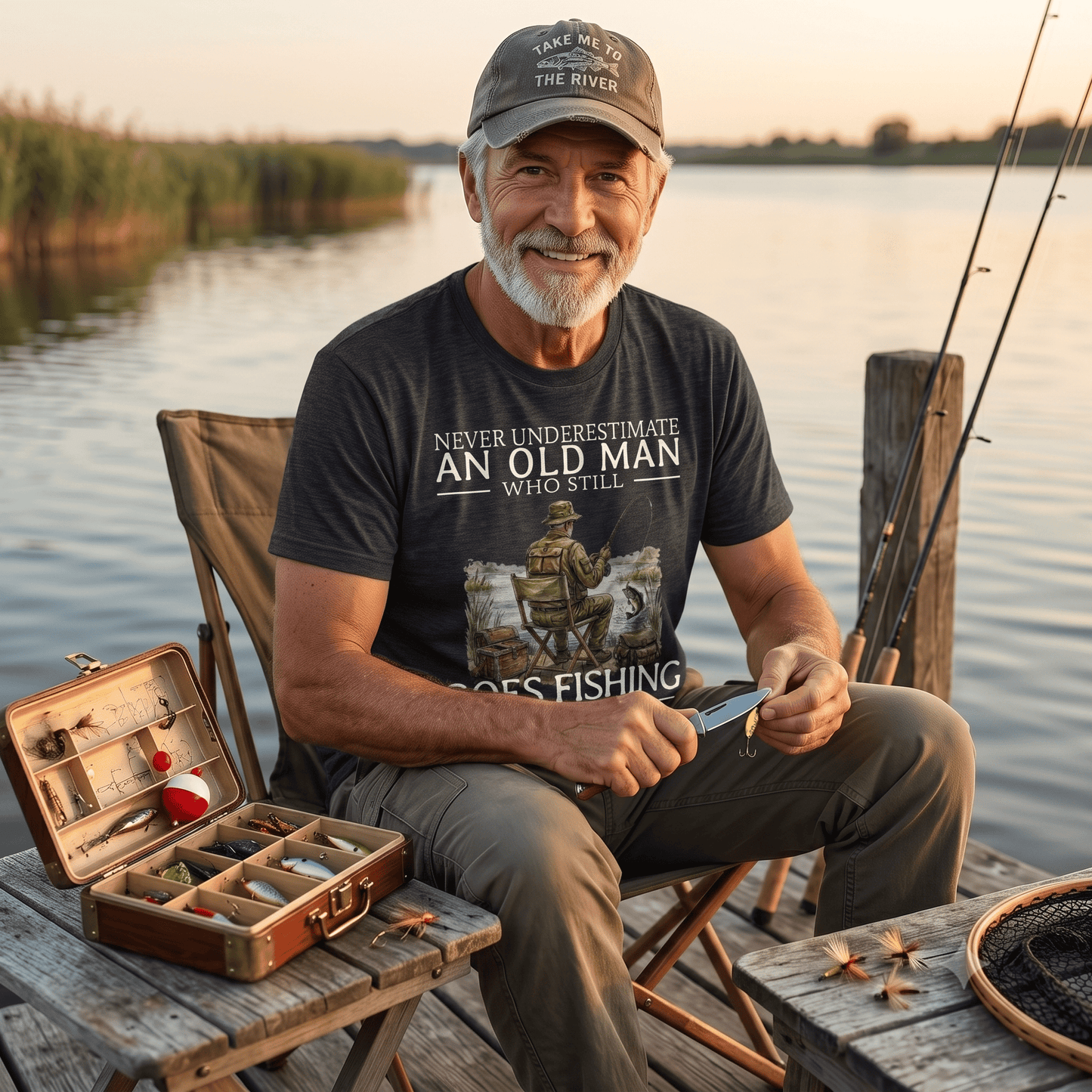 Never Underestimate An Old Man Fishing T Shirt
