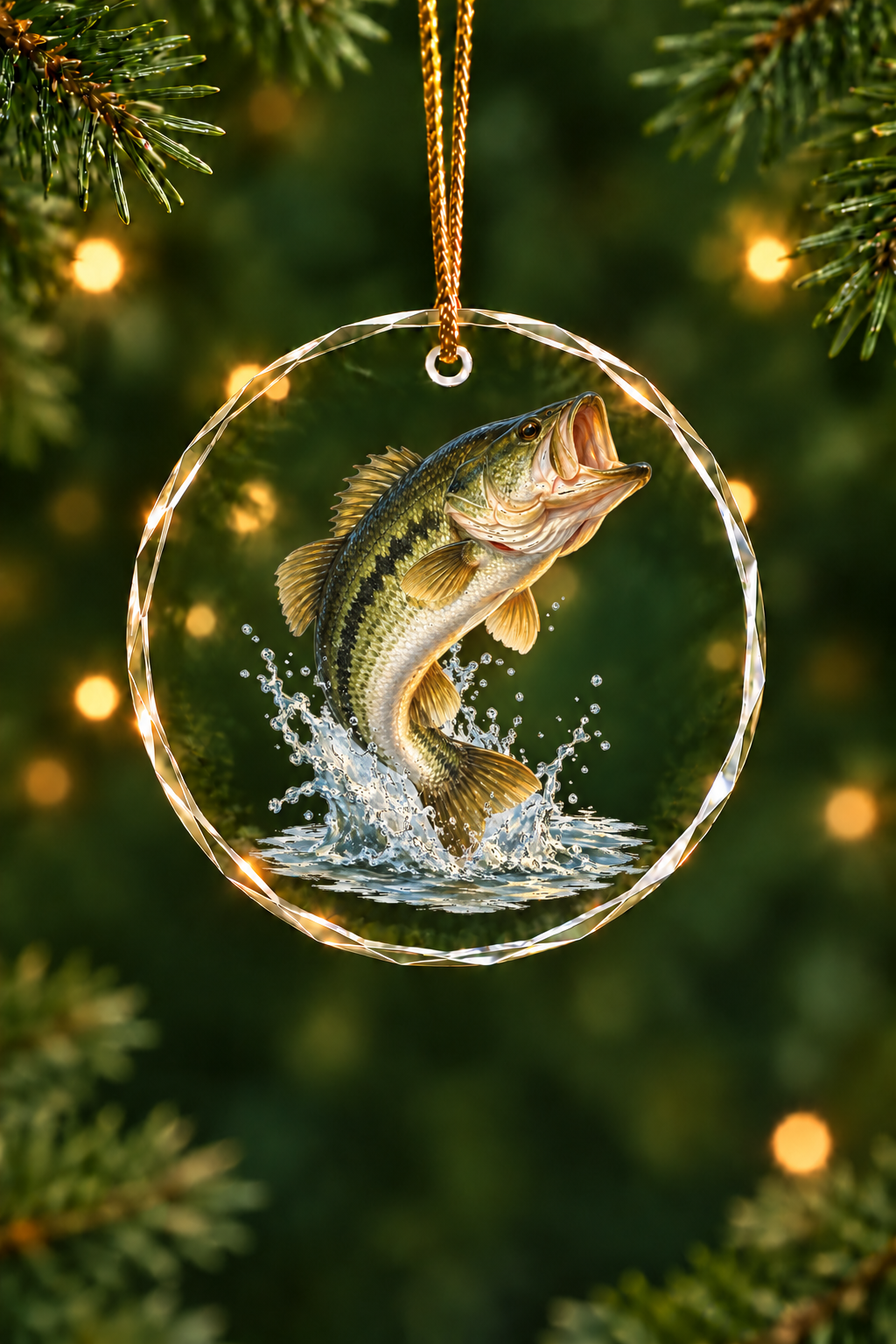Splash Breaker Largemouth Bass Glass Ornament, Fishing Christmas Tree Keepsake