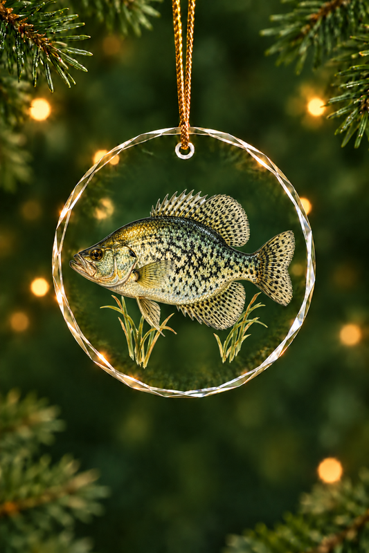 Reed Shadow Crappie Glass Ornament, Fishing Christmas Tree Keepsake