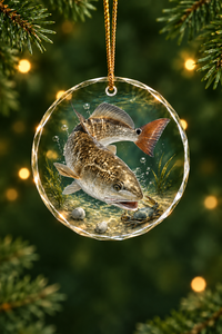 Clear Flats Redfish Hunt Glass Ornament, Saltwater Fishing Christmas Keepsake