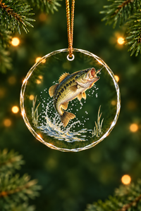 Sunrise Leap Largemouth Bass Glass Ornament, Fisherman Christmas Gift