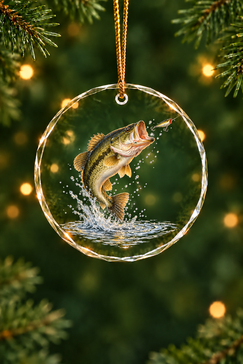 Topwater Strike Largemouth Bass Glass Ornament, Fishing Christmas Tree Keepsake