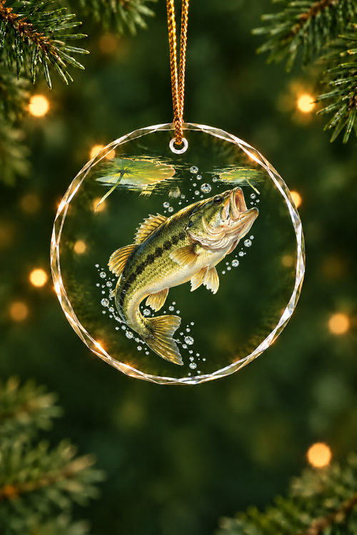 Lily Pad Largemouth Bass Glass Ornament, Angler Holiday Tree Decor