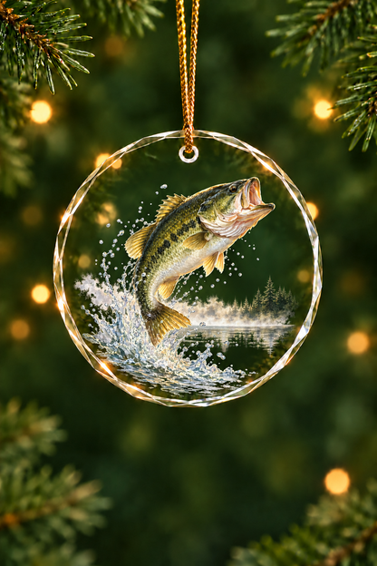Misty Lake Largemouth Bass Glass Ornament, Fishing Christmas Tree Keepsake