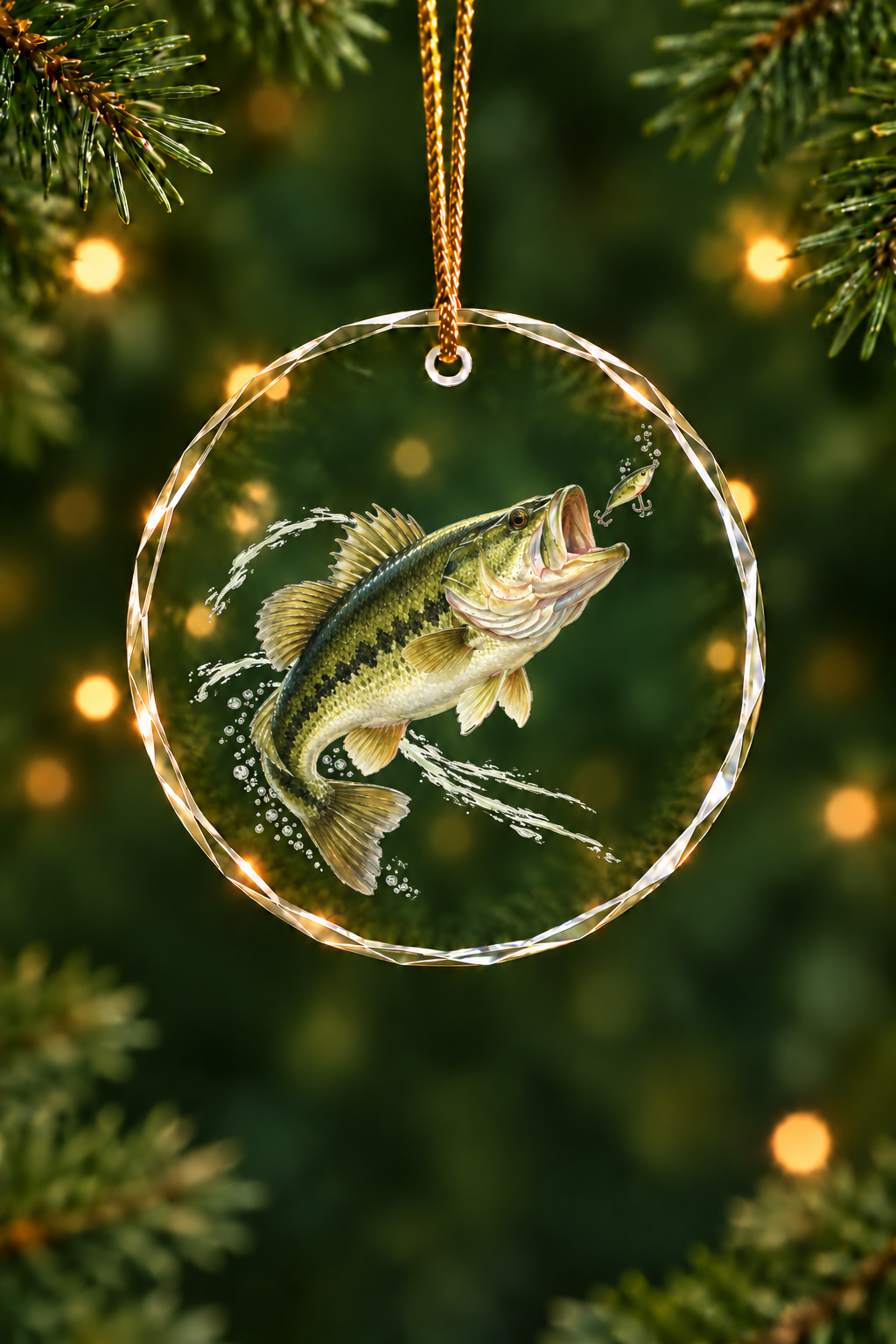 Green Water Largemouth Bass Glass Ornament, Fisherman Christmas Gift