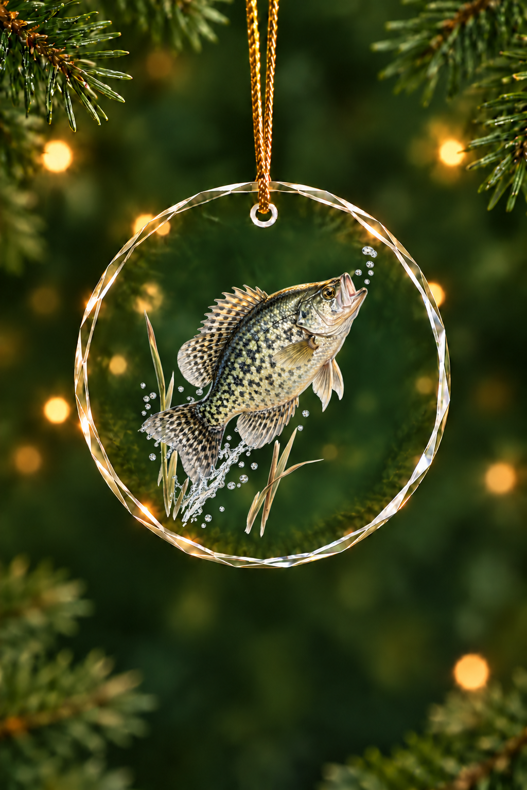 Reed Rise Black Crappie Glass Ornament, Fishing Christmas Tree Keepsake
