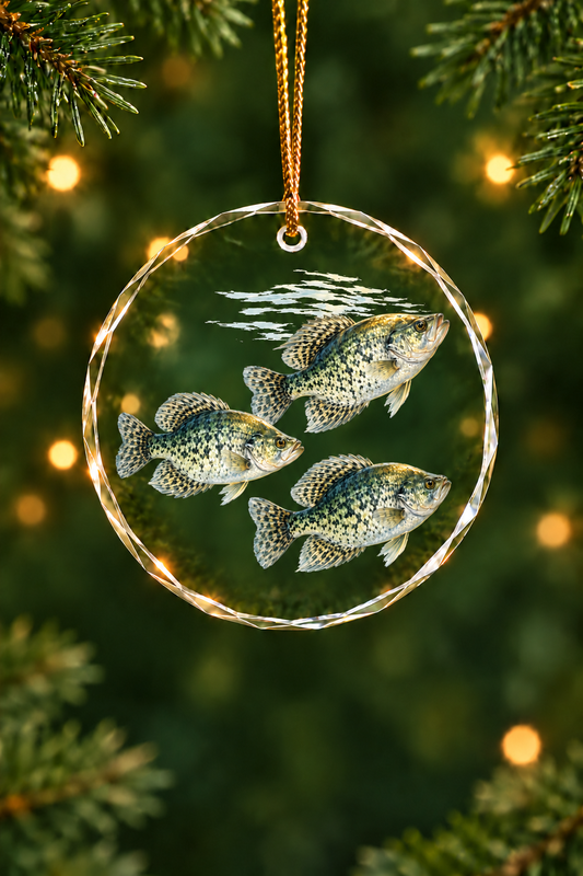 Schooling Black Crappie Trio Glass Ornament, Angler Holiday Tree Decor