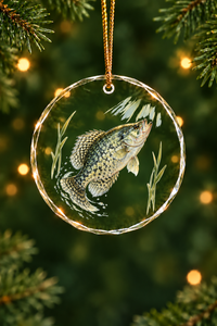 Sunlit Shallows Black Crappie Glass Ornament, Angler Holiday Tree Decor
