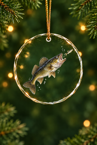 Crankbait Strike Walleye Glass Ornament, Fishing Christmas Tree Keepsake