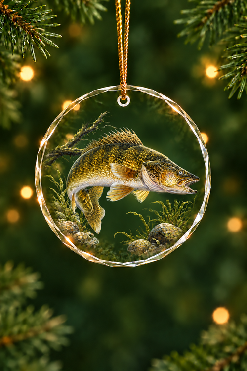 Rocky Reef Walleye Glass Ornament, Fishing Christmas Tree Keepsake