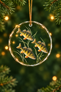Weedline Yellow Perch Trio Glass Ornament, Angler Holiday Tree Decor