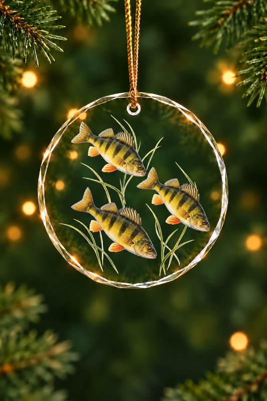 Weedline Yellow Perch Trio Glass Ornament, Angler Holiday Tree Decor