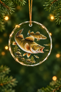 Minnow Chase Walleye Pair Glass Ornament, Fishing Christmas Tree Keepsake