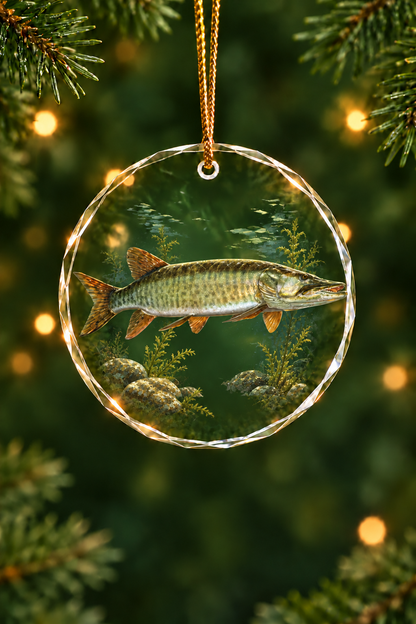 Shadow Cruise Muskie Glass Ornament, Fisherman Christmas Gift
