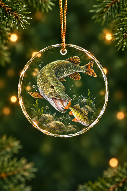 Perch Strike Northern Pike Glass Ornament, Fisherman Christmas Gift
