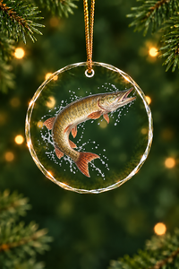 Tail Walk Muskie Glass Ornament, Fishing Christmas Tree Keepsake