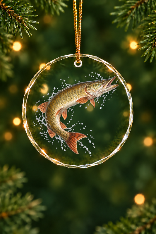 Tail Walk Muskie Glass Ornament, Fishing Christmas Tree Keepsake