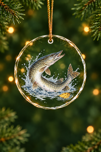 Splash Attack Northern Pike Glass Ornament, Fishing Christmas Tree Keepsake