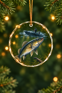 Father & Son Walleye Glass Ornament, Fishing Christmas Tree Keepsake