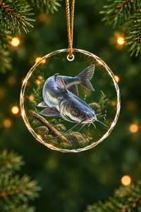 Snag Log Blue Catfish Glass Ornament, Angler Holiday Tree Decor