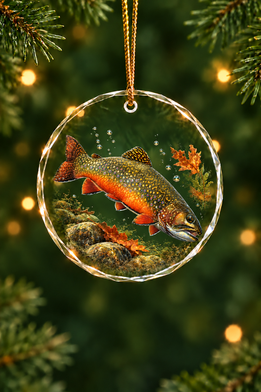 Autumn Glow Brook Trout Glass Ornament, Fishing Christmas Tree Keepsake