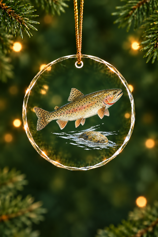 Riffle Rock Cutthroat Trout Glass Ornament, Fishing Christmas Tree Keepsake