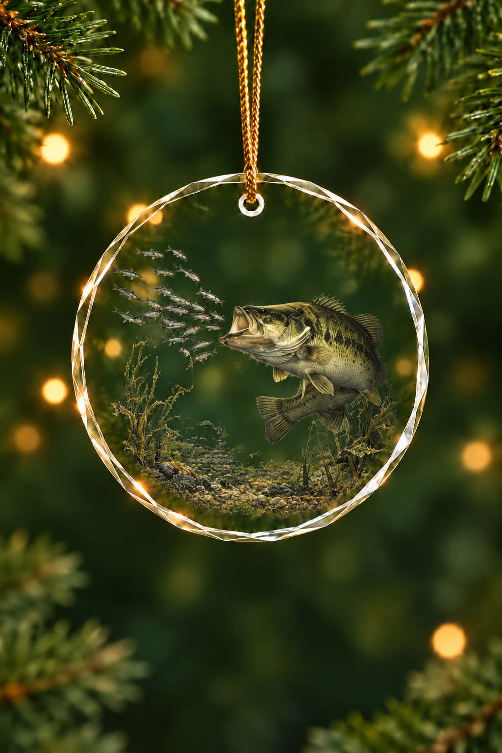 Timber Bass Strike Glass Ornament, Fisherman Christmas Gift