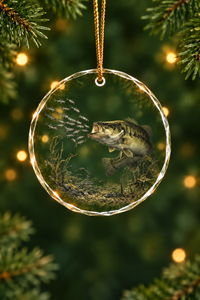 Timber Bass Strike Glass Ornament, Fisherman Christmas Gift