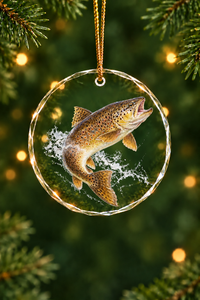 Whitewater Leap Brown Trout Glass Ornament, Fisherman Christmas Gift