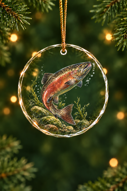 Redband Leap Rainbow Trout Glass Ornament, Angler Holiday Tree Decor