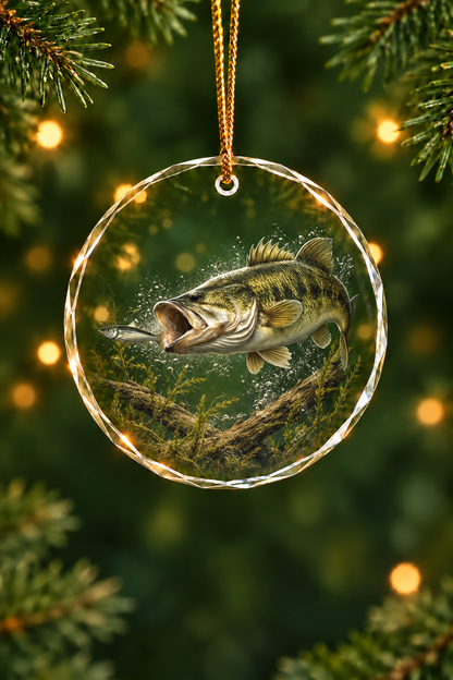 Timber Bass Sunray Glass Ornament, Fishing Christmas Tree Keepsake