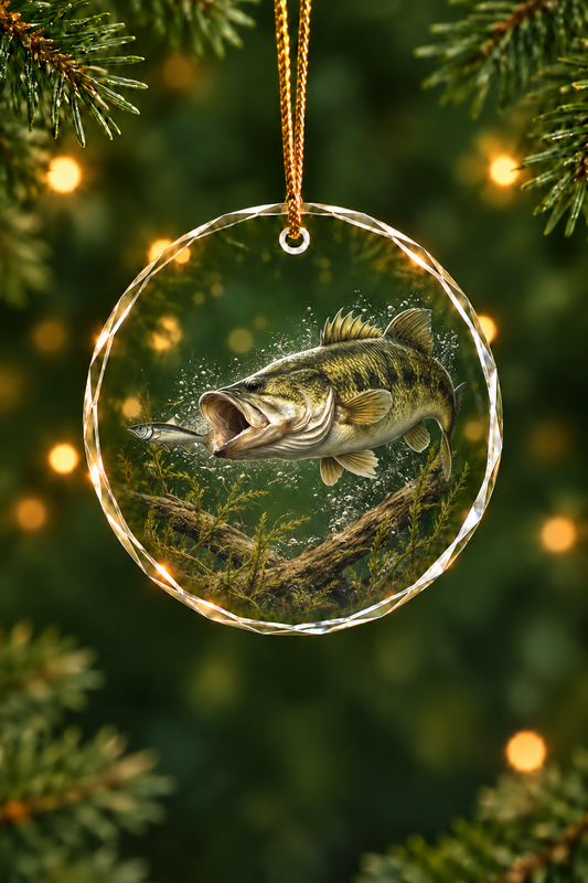 Timber Bass Sunray Glass Ornament, Fishing Christmas Tree Keepsake